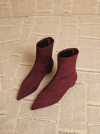 Fall/Winter 2025 New Arrival Niche Design Pointed Toe Thin Heel Short Boots For Women, Retro Suede Elastic Skinny Boots, Fashion Boots, Basic Office Wear