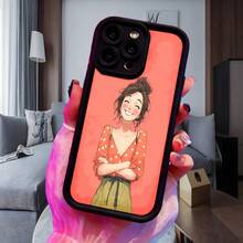 Cubierta de teléfono con diseño de dibujos animados mujer sonriente roja con estampado de lunares para uso diario en casa biblioteca Aplicable a teléfonos Apple y Galaxy. - Burdeos - Ver 4