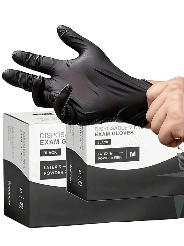 100 guantes desechables de nitrilo negro, impermeables, guantes de goma desechables para limpieza del hogar, adecuados para limpieza de cocina, cuidado de mascotas, teñido de cabello, limpieza de baño, cuidado de uñas y tatuajes, sin polvo, sin látex, guantes de limpieza multiusos, ambidiestros, diseño elegante y sencillo, herramienta de limpieza esencial, adecuada para todas las estaciones, Navidad, decoraciones navideñas, artículos para el hogar (empacados).