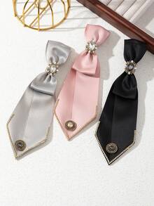 1pc Elegant Style Satin Ribbon Rhinestone Palace Badge Women Brooch, Luxury Jewelry Brooch Suitable For Daily Wear, Wedding/Party Gift