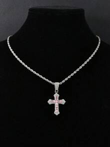 1pc Fashionable Hip-Hop Multi-Color Rhinestone Cross Pendant Necklace, Suitable For Women's Gatherings, Parties, Couples' Personalized Hip-Hop Fashion Jewelry - Dopamine Cross Pendant Necklace - View 5