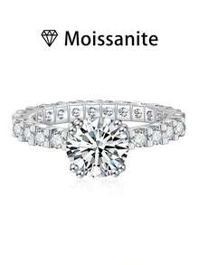 1pc Women's Wedding Ring, Fully Paved Sparkling Ring, 3.3g S925 Sterling Silver, 2 Carat Moissanite, Bohemian Palace Style, Engagement, Wedding, Anniversary, Valentine's Day Gift, Comes With Moissanite Certificate And Elegant Gift Box - Silver - View 12