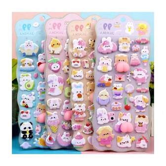可爱挤压减压贴纸，卡通动物贴纸（熊、兔子、鸟、熊猫、小狗）儿童适用