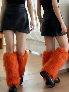 1 双女士 Y2K 秋冬保暖毛绒腿套，甜美可爱，适合万圣节和日常穿着 - 彩色 - 查看 5