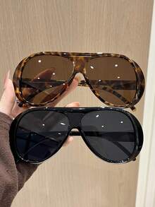 1/4pcs Women Plastic Black Tea Leopard Pilot Frame Ombre Lens All-Season Street Style Stylish Futuristic Hot Girl Style Cool Fashion Eyeglasses,For Women-Outdoor Casual Activities,Appointment Outfits,Bachelorette Party,Beach Accessories - 彩色 - 查看 7