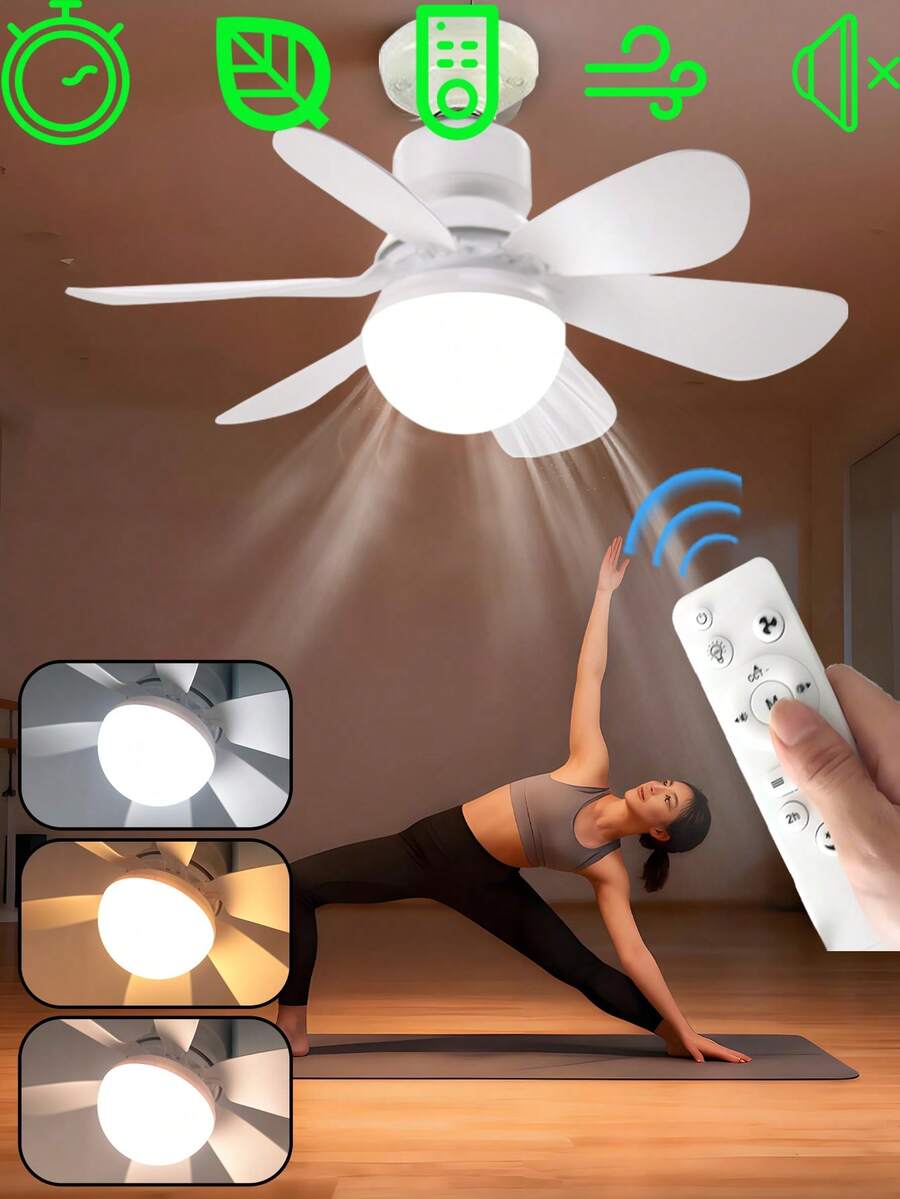 30 W Dimmable LED Ceiling Fan With E27 SocketCeiling Fan With Light And Remote Control, , Ceiling Fan For Bedroom, Living Room, 6 Blades, 3 Speed, Timing