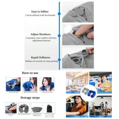 2 Pcs Inflatable Travel Pillows, Soft Velvet Neck Pillow, U - Shaped Blow Neck Pillow With Storage Bag Traveling Camping Airplane Car Train Office