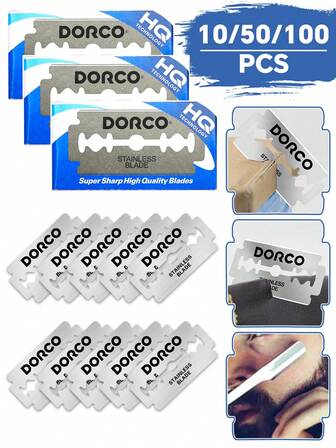 10 st/50 st/100 st platina rakblad med dubbelkant, vassa dubbelsidiga blad i rostfritt stål för manuella säkerhetsrakhyvlar