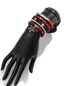 Clay Bead Colorful Bracelet Preppy Jewelry Bracelets For Women Surfer Bracelet Set Stackable Beaded Friendship Stretch Bracelets Boho Y2K Summer Beach Elastic Layering Bracelets - Red - View 5