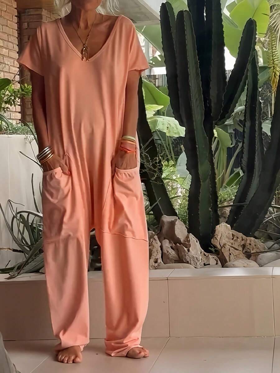 Women's Casual Home Daily Jumpsuit, Jumpsuit, Workwear, Suitable For All Seasons, Minimalist Women's Clothing - 橘色 - 查看 1