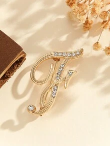 1pc A-Z Letter Brooch, European Style Crystal Rhinestone Pin, Alloy Material With Shiny Gems, Suitable For Blazer, Shirt, Jacket, Dress, Showcasing Elegance And Style. Suitable For Backpack Accessory, Jewelry, Christmas, Halloween Clothing Pin, Fun And Cute, Teacher Gift. - Gold - View 9