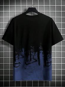 Plus Size Men's Gothic Style Colorblock Short Sleeve Round Neck T-Shirt, Summer - Royal Blue - View 2