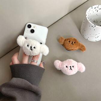 1pc Cute Plush Puppy Ear Phone Grip Stand, Expandable Slouchy Desk Mount, Suitable For Watching Videos, Portable &
