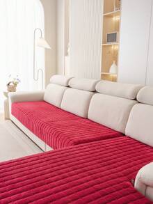 1pc Veet Washable Non-Slip L-Shaped Sofa Cover, Fits 3-Seater Sofa, Quilted Design, Magnetic Closure, Pet-Friendly Protection - Gray Velvet Sofa Cover