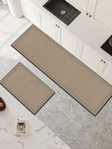 1pc Silicone-Based Kitchen Mat, Beige & Dark Beige Interlocking Woven Texture Pattern, Cushioned Anti-Fatigue Kitchen Rug, Absorbent Mat Suitable For Kitchen, Bathroom, Entryway, Laundry Room