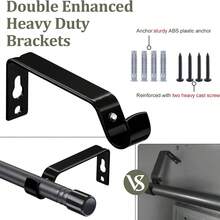 Curtain Rods For Windows Or Shower, 5/8 Inch Matte Black Curtain Rod Set With Brackets Heavy Duty Small Drapery Curtain Rods, Easy To Install For Kitchen,Bathroom,Sliding Door Bathroom Accessories Bathroom Tools - Black - View 9