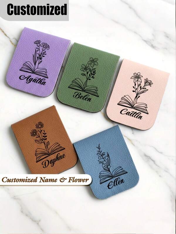 1pc PU Leather Magnetic Bookmark - Customizable With Photo/Logo, 4 Colors (Purple/Light Blue/Pink/Brown) - Durable & Stylish Book Accessory, Perfect Gift For Nurse's Day, Mother's Day, Teacher Appreciation