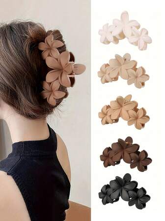 5 st eleganta hårklämmor med matta blommor, stora hårspännen med blommiga hårspännen för kvinnor, söta plasthårklämmor för uppsättning, födelsedagspresent, mångsidiga håraccessoarer för strandsemester eleganta klor