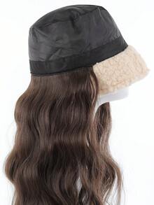 14英寸长波浪假发，白色羊毛帽，合成纤维材质 - 棉质帽假发，高温丝，自然逼真，适合日常佩戴，基础款 - 彩色 - 查看 5