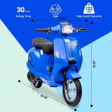 Ciclomotor eléctrico para niños, 24V 350W, velocidad máxima de hasta 22,5 km/h - Azul - Ver 6