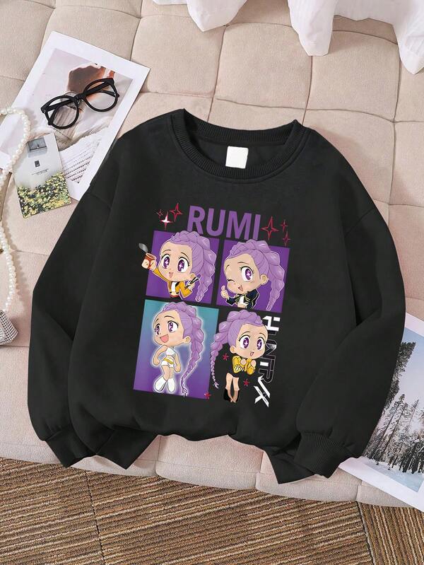 Girls' Cute Printed Round-Neck Sports Shirt. Comfortable And Casual Fall-Winter Fashion Clothing. Versatile, Cute, Soft And Machine-Washable.