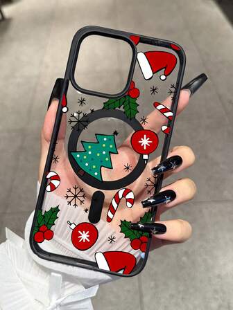 1 Adet Noel Tarzı Telefon Kılıfı, Yeni Yıl Yaratıcı Akrilik Kişiselleştirilmiş Desen Manyetik Kablosuz Şarjlı Düşmeye Karşı Korumalı Telefon Kılıfı 16, 15, 14, 13, 12, 11 Pro Max, Apple Koruyucu Kılıf, Şeffaf Telefon Kılıfı, Noel Hediyeleri
