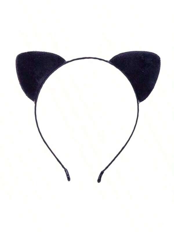 Diadema con orejas de gato de peluche suave en color negro, ideal para disfraces de Halloween, vestidos de fiesta, eventos temáticos, atuendos y días festivos