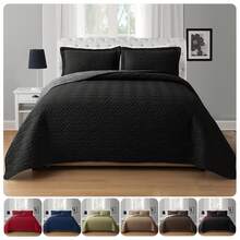 Elegant Comfort 3pcs Majestic Quilt Set Bedspreads, Ultra-Soft Comfortable Bedspread With 2 Pillow Shams Bedding, Machine Washable, Quilted Reversible Bedspread Coverlet Set, Full/Queen, King/California King And Twin/Twin XL Size Bed For All Seasons, Christmas Decorations Gifts, Cozy Winter Styles, Holiday Décor - 黑色/灰色 - 查看 1
