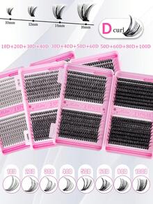 MEM 640pcs D-Curl Natural Look Eyelash Extension Kit, Includes 10D+20D+30D+40D+50D+60D+80D+100D, Suitable For Beginners, Thick Black Mixed, Large Capacity Lash Book, Classic Handmade False Eyelashes, Long-Lasting Eye Makeup, Daily Lash Set, Suitable For Party, Wedding, Christmas, Music Festival, Kit Includes Lash Glue, Tweezers And Lash Brush. Travel Size. - 黑色 - 查看 8
