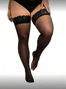 1双撞色花卉蕾丝长筒袜，轻薄透气，不易勾丝，经久耐穿，丝滑如丝的黑色长筒袜，是夏季女性裸腿的完美之选 - 黑色 - 查看 6