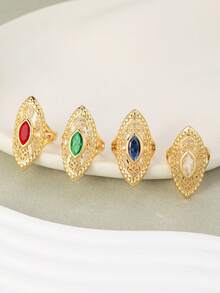 1pc Fashionable Hollow Floral Beaded Tassel Adjustable Ring For Women, Suitable For Party, Gift, Daily Wear