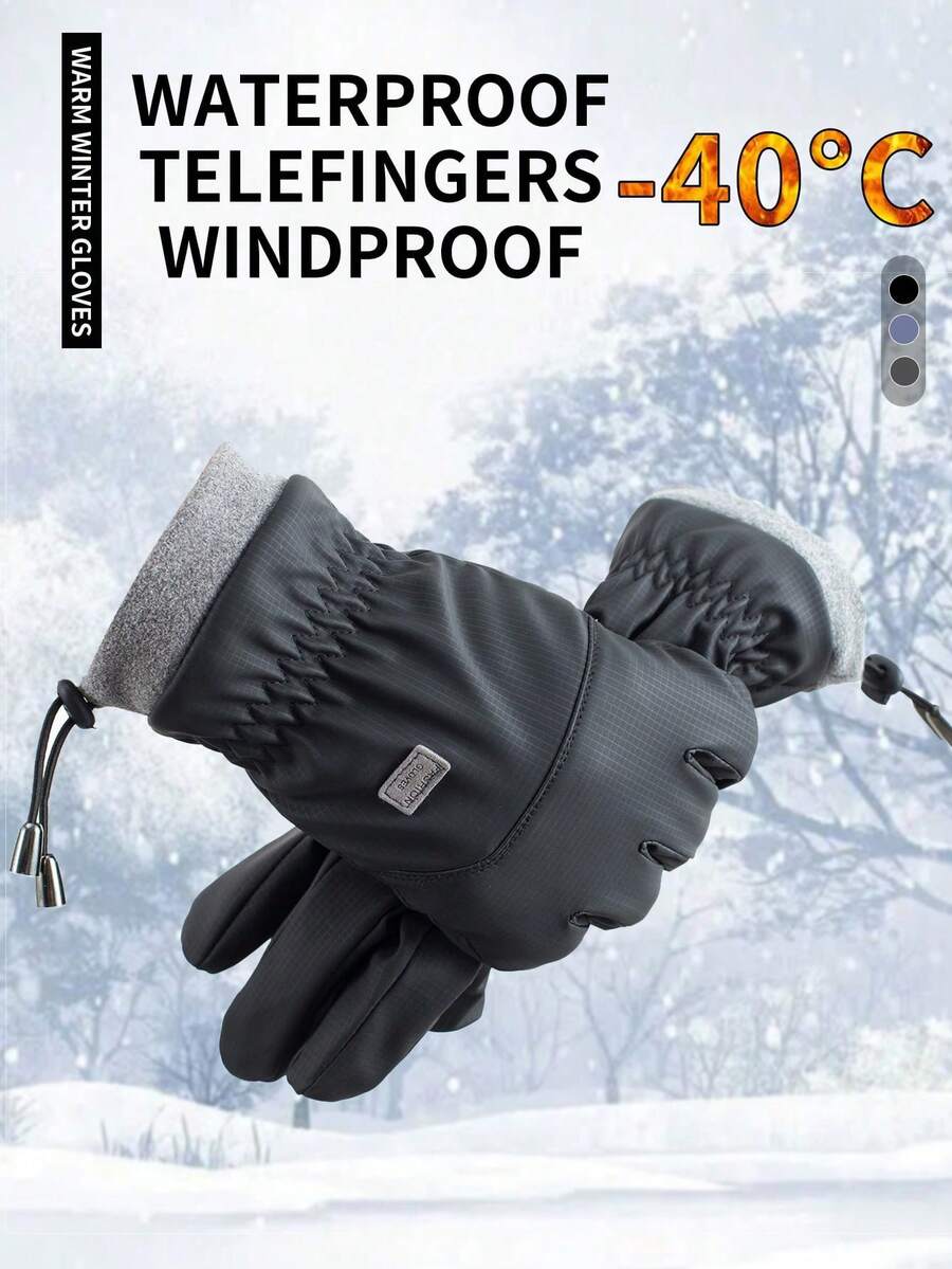 1 Pair Winter Ski Outdoor Riding Waterproof Windproof Anti-Freezing Anti-Slip Thermal Lined Thick Touchscreen Motorcycle Gloves For Men Fleece Gloves Added Fluff Snow Gloves - Multicolor - View 1