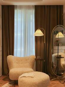 1pc Luxurious & Elegant Australian Wool Blend Blackout Curtain, Thick French Plush Curtain For Bedroom - Brown - View 5