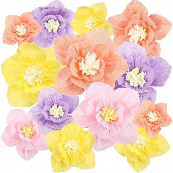 24 Pcs Tissue Paper Flowers Crepe Paper Flowers Decorations 8" 10" 12" For Wedding Party Baby Bridal Shower Carnival Party Birthday Nursery Wall Decor Multi Colors