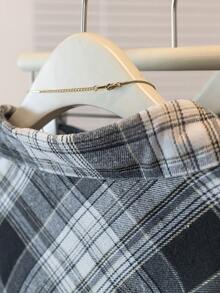 一件格子梭织面料前扣口袋长袖翻领衬衫，优雅休闲百搭，适合日常、上学、四季穿着，黑色春季款 - 黑色 - 查看 10