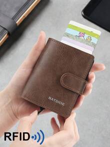 RFID Solid Color Anti-Theft Men's Wallet, Auto Pop-Up Card Slots Business Short Bifold Card Holder - Multicolor - View 9