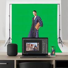 Fondo fotográfico de 3x2 m para retratos, de poliéster, color verde. - Verde - Ver 3