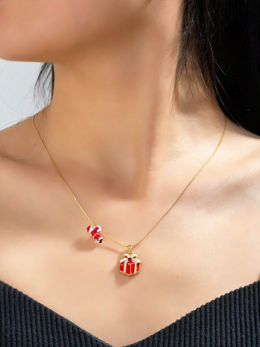 女士新款圣诞项链，送给朋友的圣诞礼物 - 彩色 - 查看 1