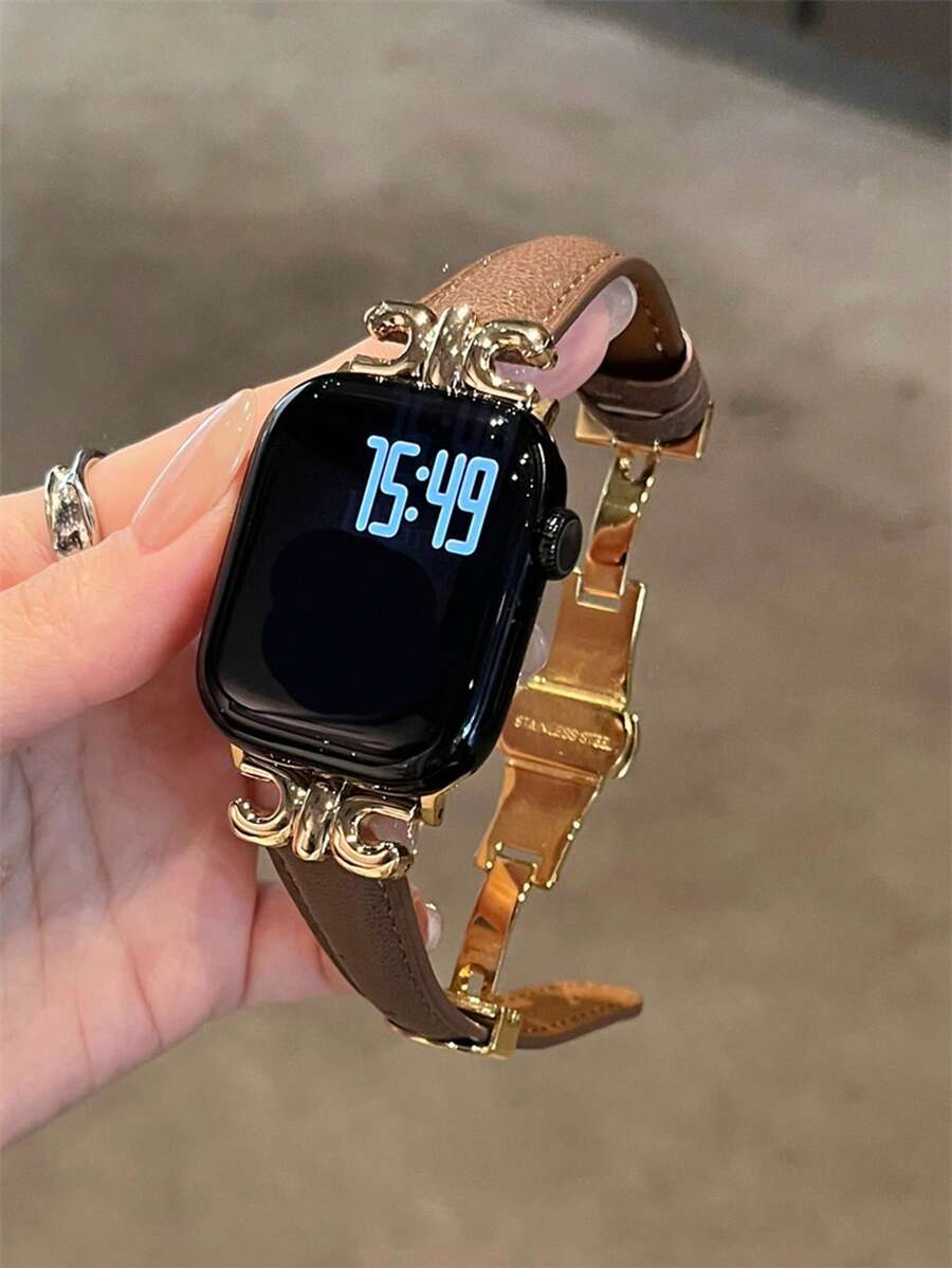 优雅拱形设计真皮表带，兼容 38mm/40mm/41mm/42mm/44mm/45mm/46mm/49mm（Series 11/10）9/8/7/SE/6/5/4/3/2/1，时尚替换表带 - 咖啡棕 - 查看 1