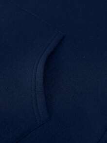 Men's Casual Street Style NYC Slogan Print Pocket Drawstring Hoodie, Spring/Autumn - Navy Blue - View 4