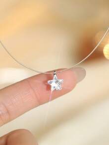 1 Fashionable Versatile Elegant S925 Sterling Silver Love Zirconia Pendant Necklace For Women Transparent Line Collarbone Chain Valentine's Day Gift