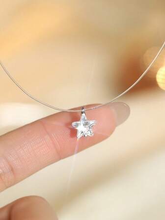 1 Fashionable Versatile Elegant S925 Sterling Silver Love Zirconia Pendant Necklace For Women Transparent Line Collarbone Chain Valentine's Day Gift