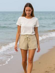 Striped Knot Cord Knitted Holiday Beach - Beige - View 2