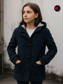 Little Big City Abrigo Juvenil Casual Con Capucha Moda Para Niña abrigo térmico casual elegante con bolsillos varios colores - Azul Marino - Ver 2