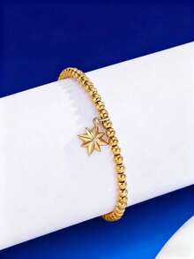 1件装不锈钢心形/星形/花朵吊坠女士时尚手链，百搭简约奢华设计珠宝配饰，适合日常/派对佩戴，礼品 - 金色 - 查看 2