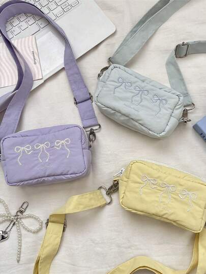 Bow Cross Body Shoulder Bag Fashion Shoulder Bag Travel Bag Commute Cross Body Bag Camera Bag Fashionable And Simple Zipper Small Square Bag Versatile -Shoulder Phone Bag Lipstick Phone Storage Bag