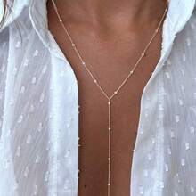 1件长款吊坠项链，Y形链配圆形珠子，适合女性和女孩日常佩戴（珠子数量不定） - 銀色 - 查看 6