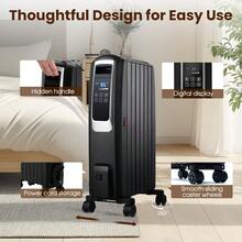 1500W Oil Filled Radiator Heater, Quiet Electric Space Heater With 3 Heat Modes & Adjustable Thermostat, Tip-Over And Overheat Protection, Portable Indoor Heater For Bedroom, Office, And Living Room - 美規A型插(110-127V) - 查看 3