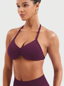 YEOREO SoftHue Impact Strappy Halter Bra For Sports Women Workout Padded Gym Yoga Bra Y2K - 黑櫻桃 - 查看 3