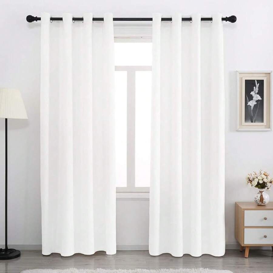 White 54 Inches Long - Grommet Thermal Insulated Window Treatment Bedroom, Filtering Set Of 2 Panels, Popular Window Decor - 漂白白 - 查看 1